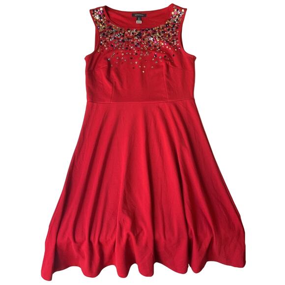 Lands' End Women Midi Dress S (6-8) Red Fit & Flare Sequin Sleeveless Stretch - Picture 1 of 10
